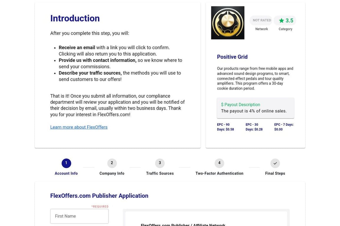 Positive Grid affiliate program signup page