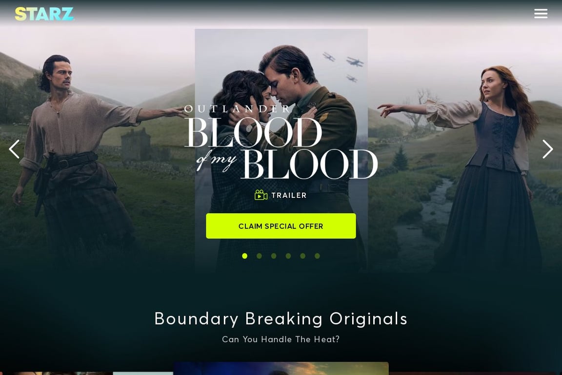 Starz homepage