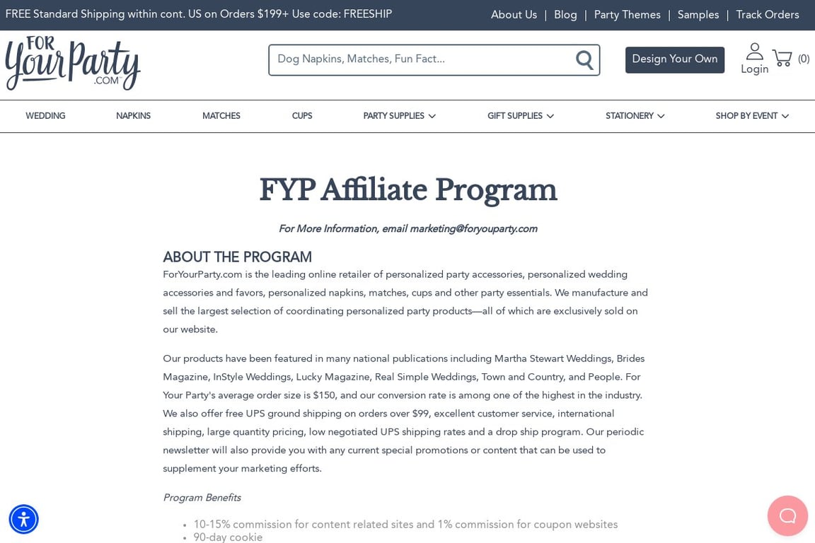 For Your Party affiliate program signup page