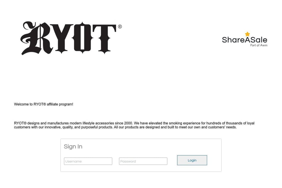 RYOT affiliate program signup page
