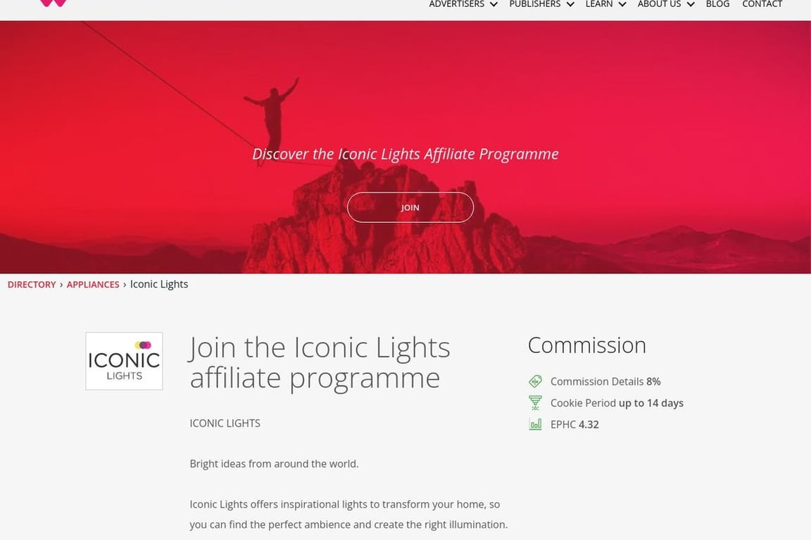 Iconic Lights affiliate program signup page