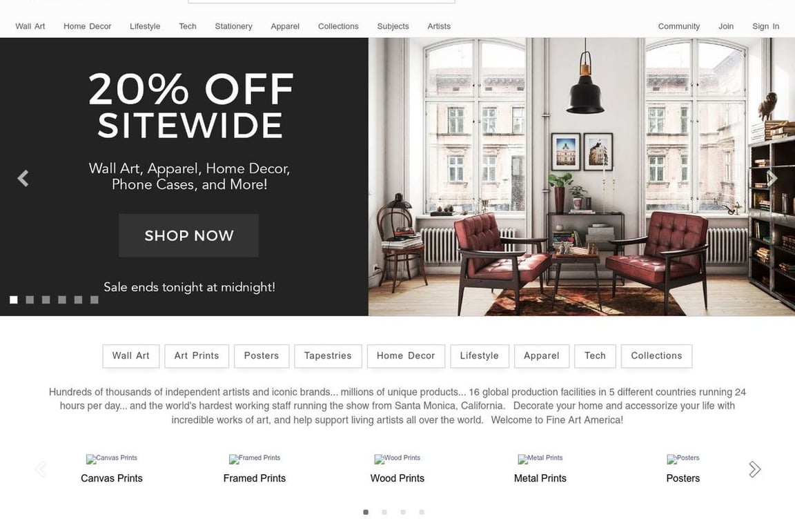 Fine Art America homepage