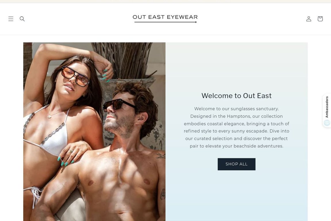 Out East Eyewear homepage