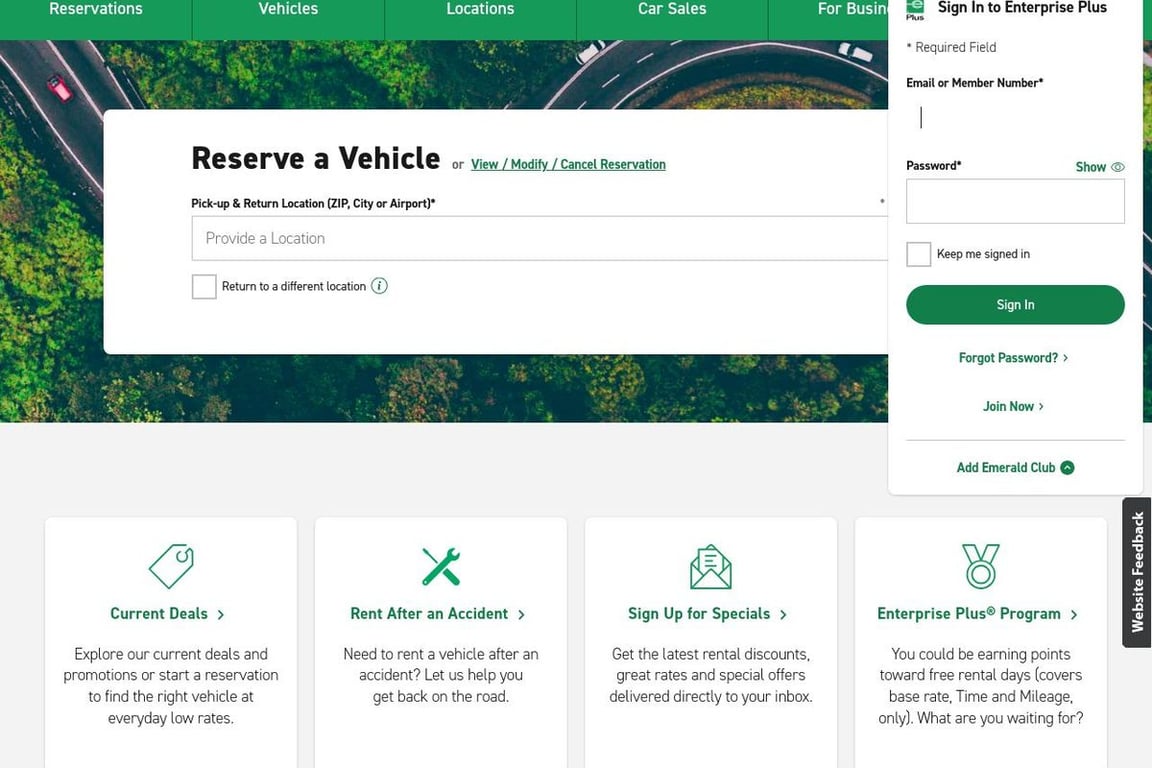 Enterprise Rent a Car USA homepage