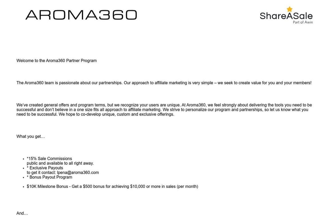 Aroma360 affiliate program signup page