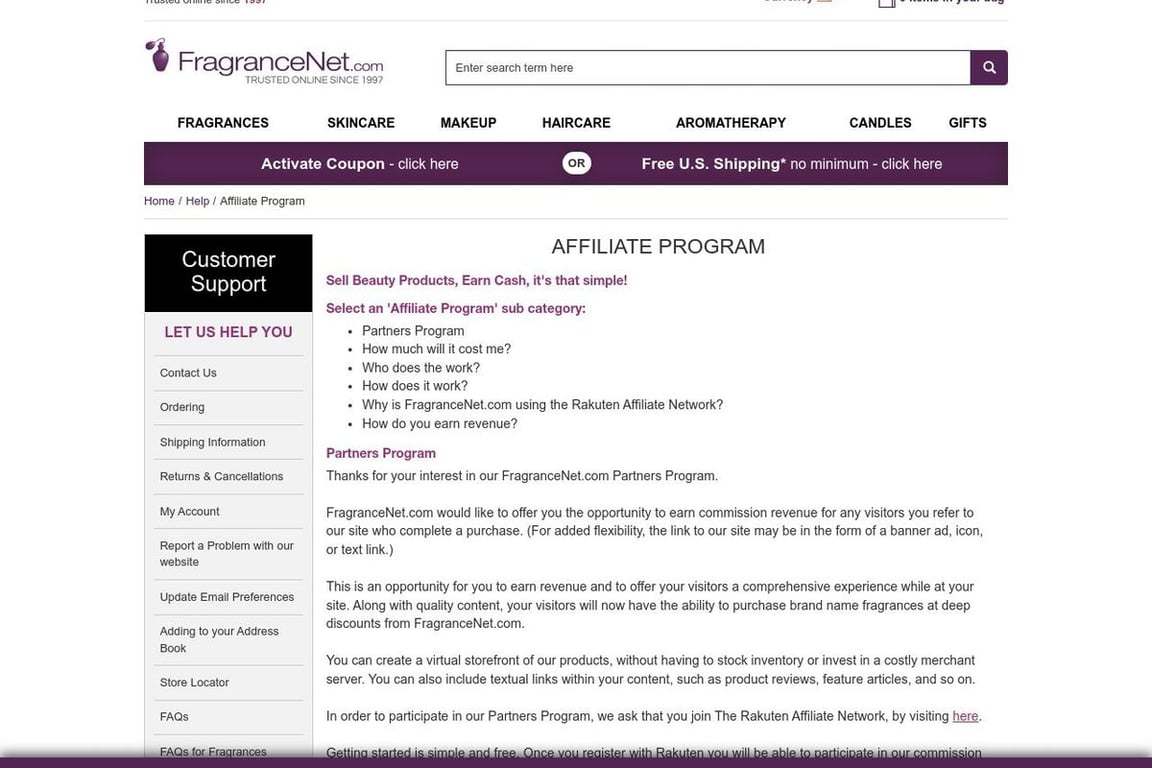 FragranceNet.com affiliate program signup page