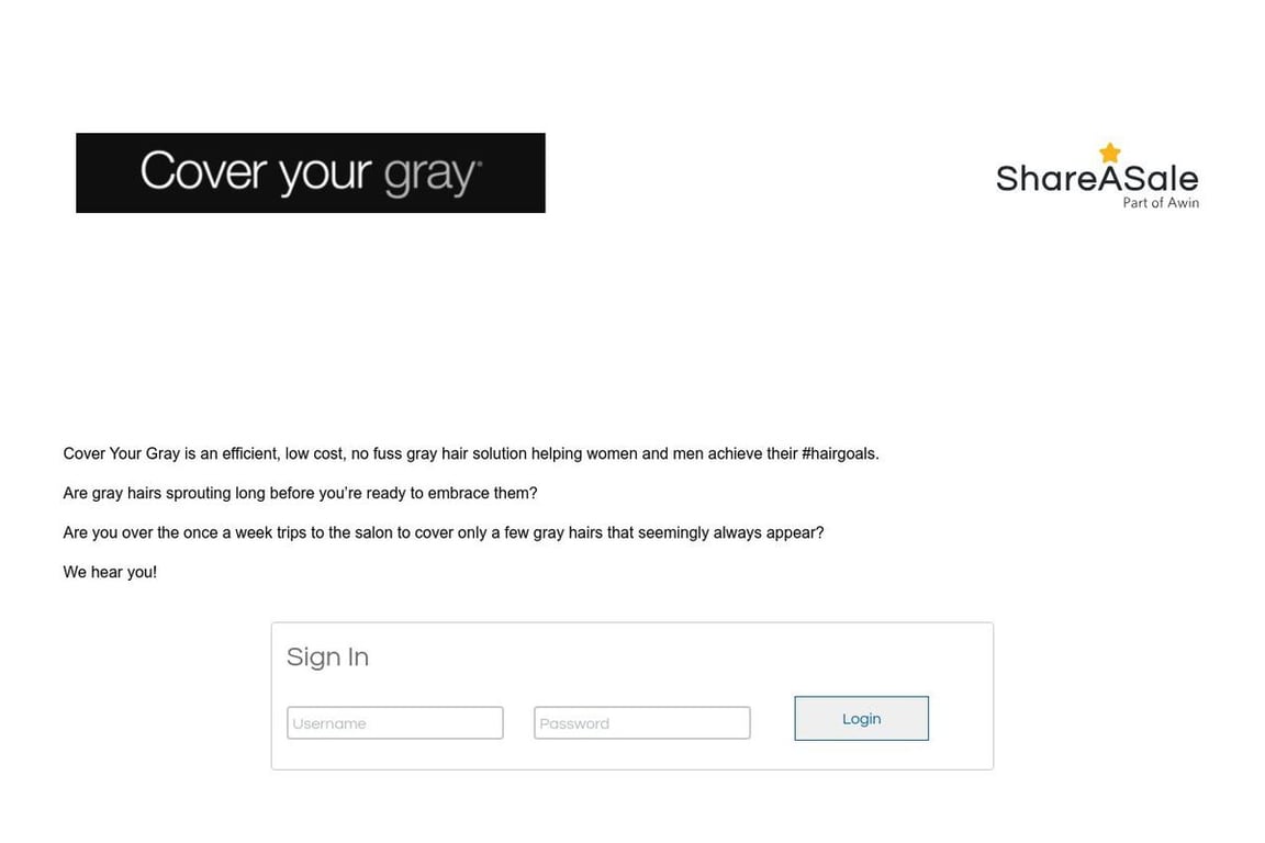 Cover Your Gray affiliate program signup page