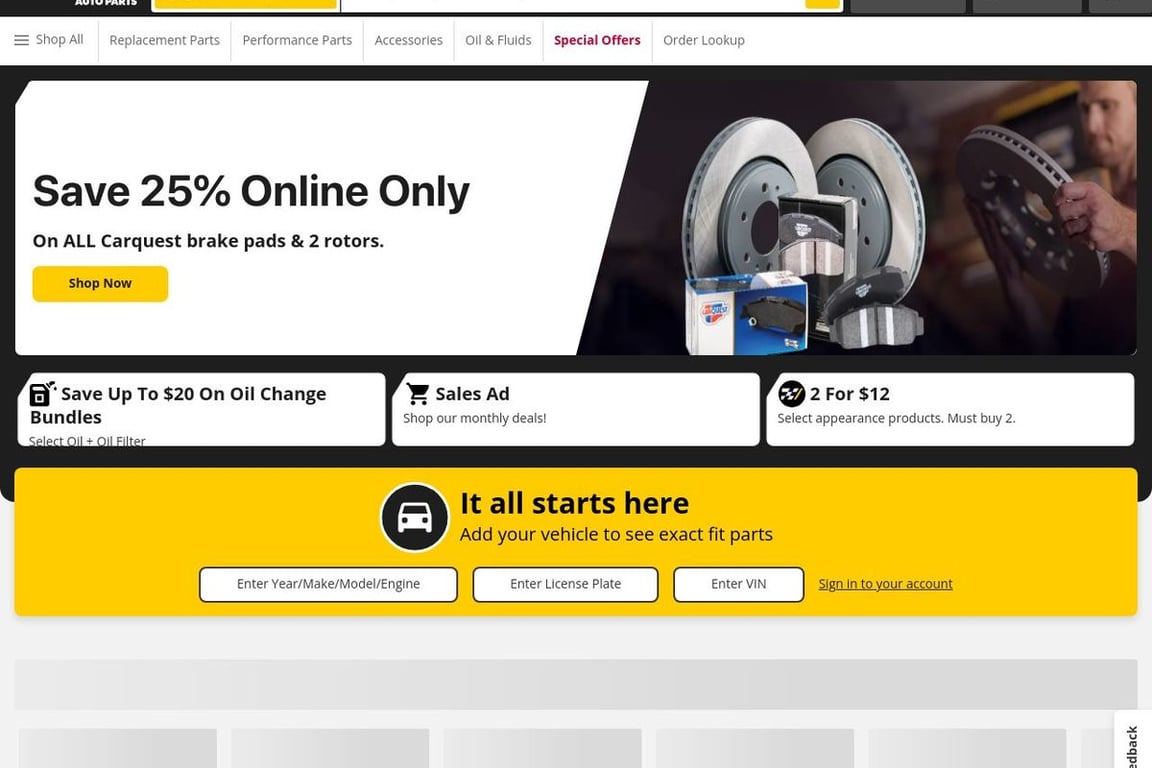 Advance Auto Parts homepage
