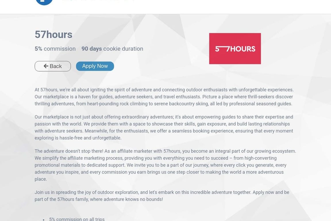 57hours affiliate program signup page