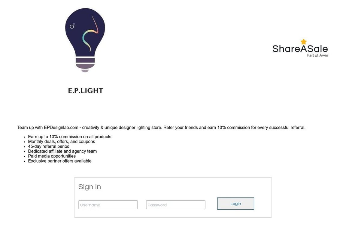 EP DESIGNLAB affiliate program signup page