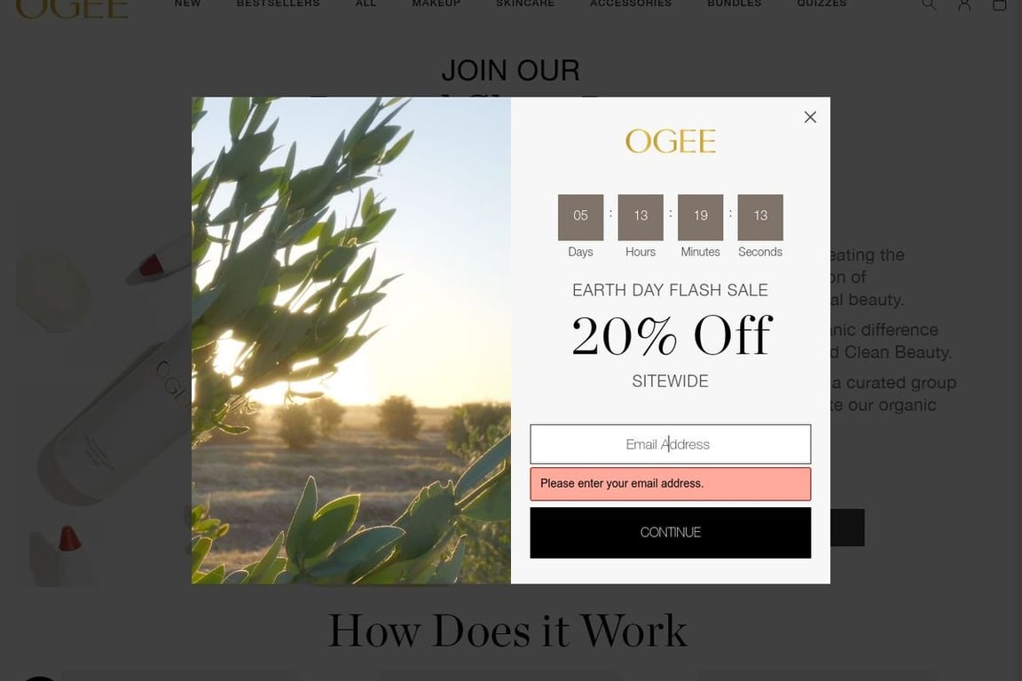 Ogee affiliate program signup page