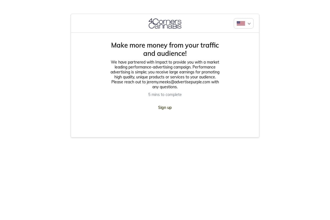 4 Corners Cannabis affiliate program signup page