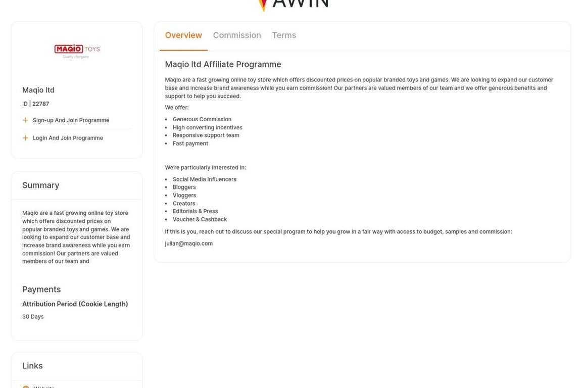 Maqio ltd affiliate program signup page