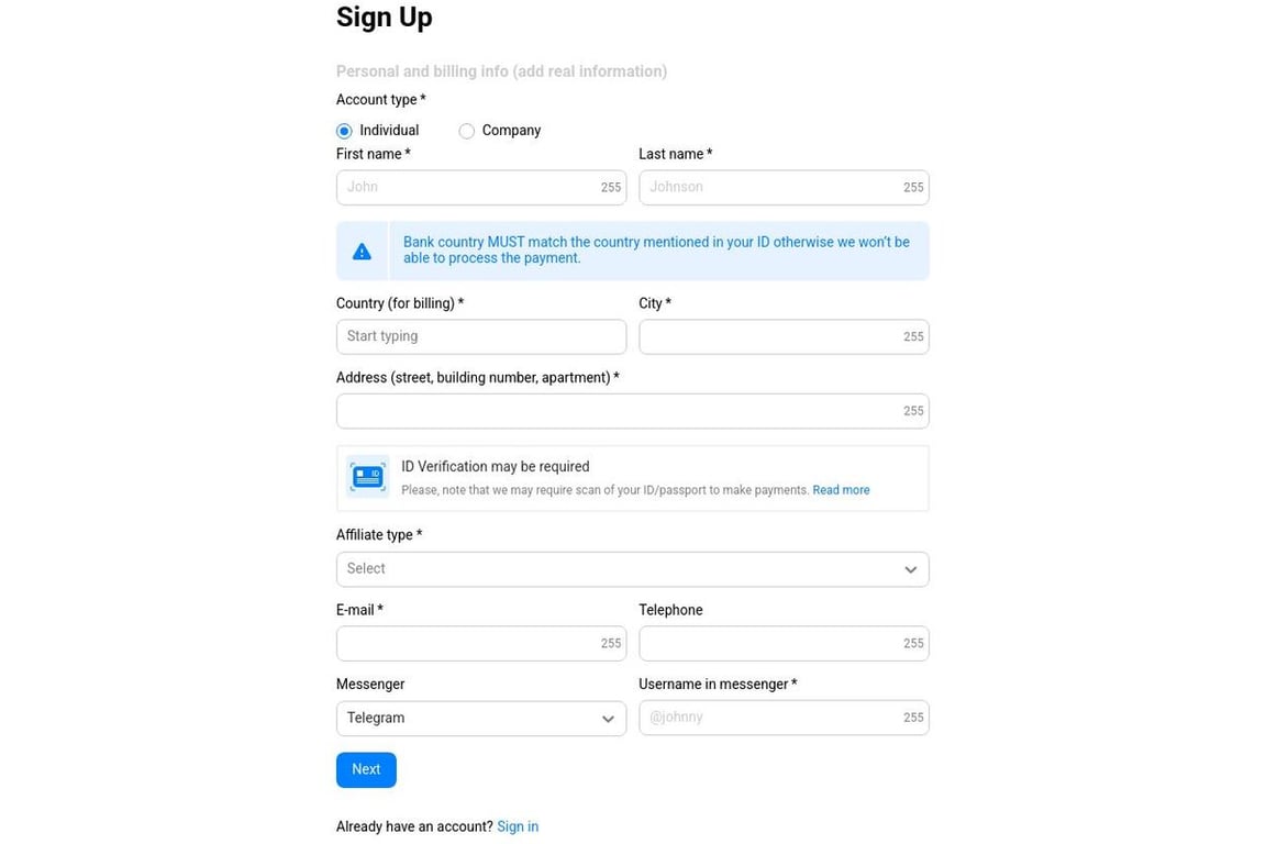 Zeydoo affiliate program signup page