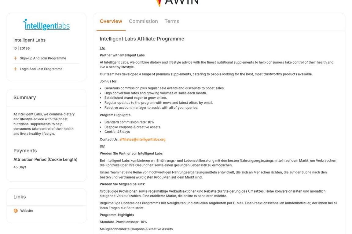 Intelligent Labs affiliate program signup page