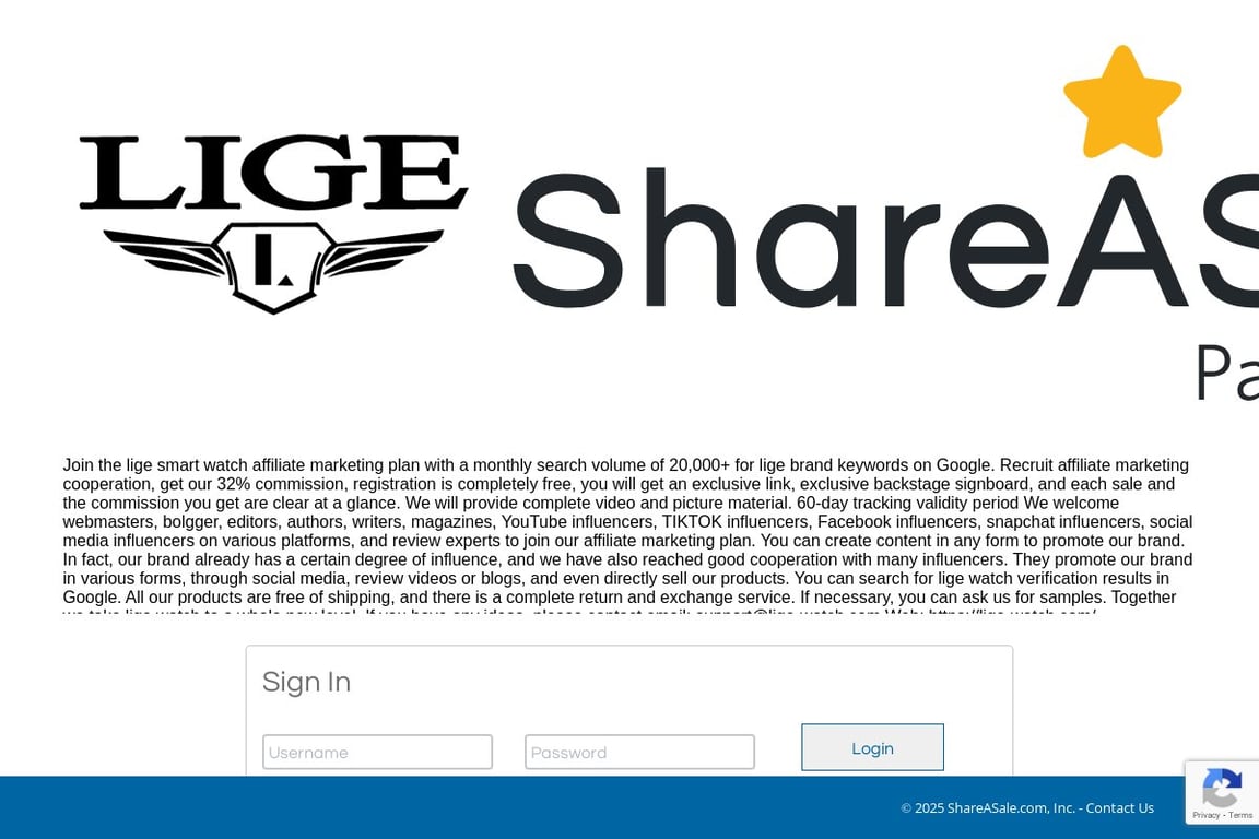 Lige affiliate program signup page