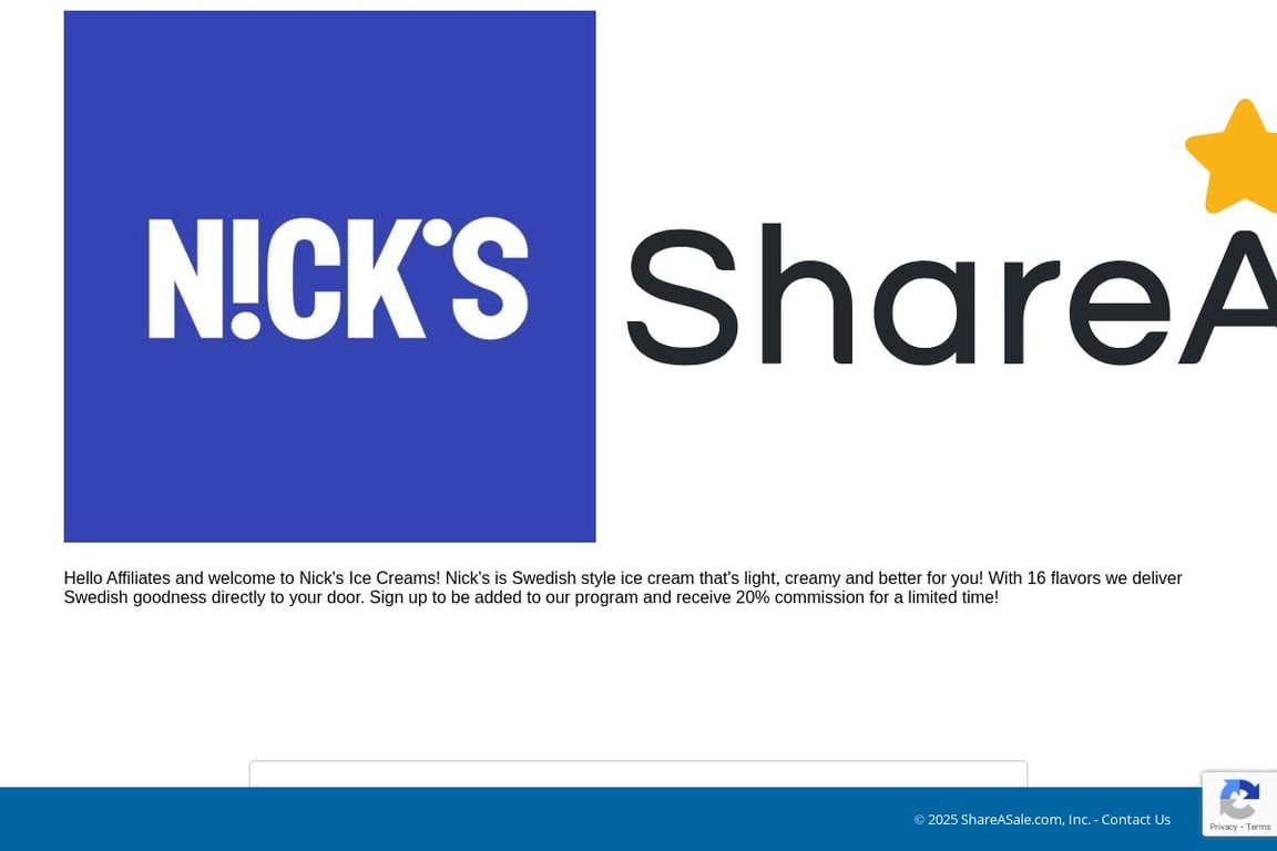 Nick’s Ice Creams affiliate program signup page