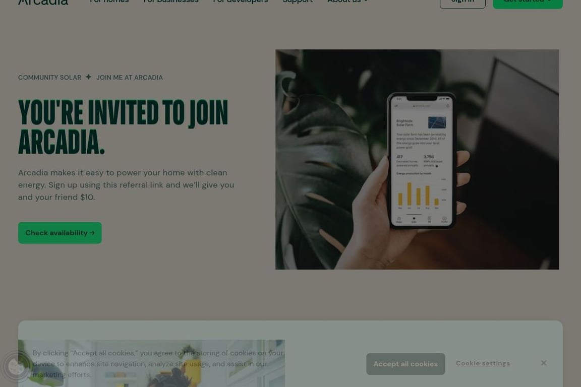 Arcadia Power affiliate program signup page