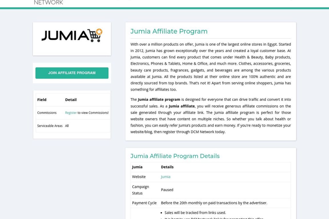 Jumia affiliate program signup page