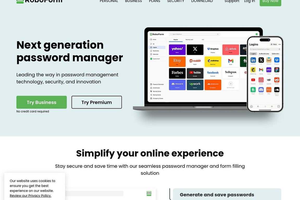RoboForm Password Manager Affiliate Program homepage