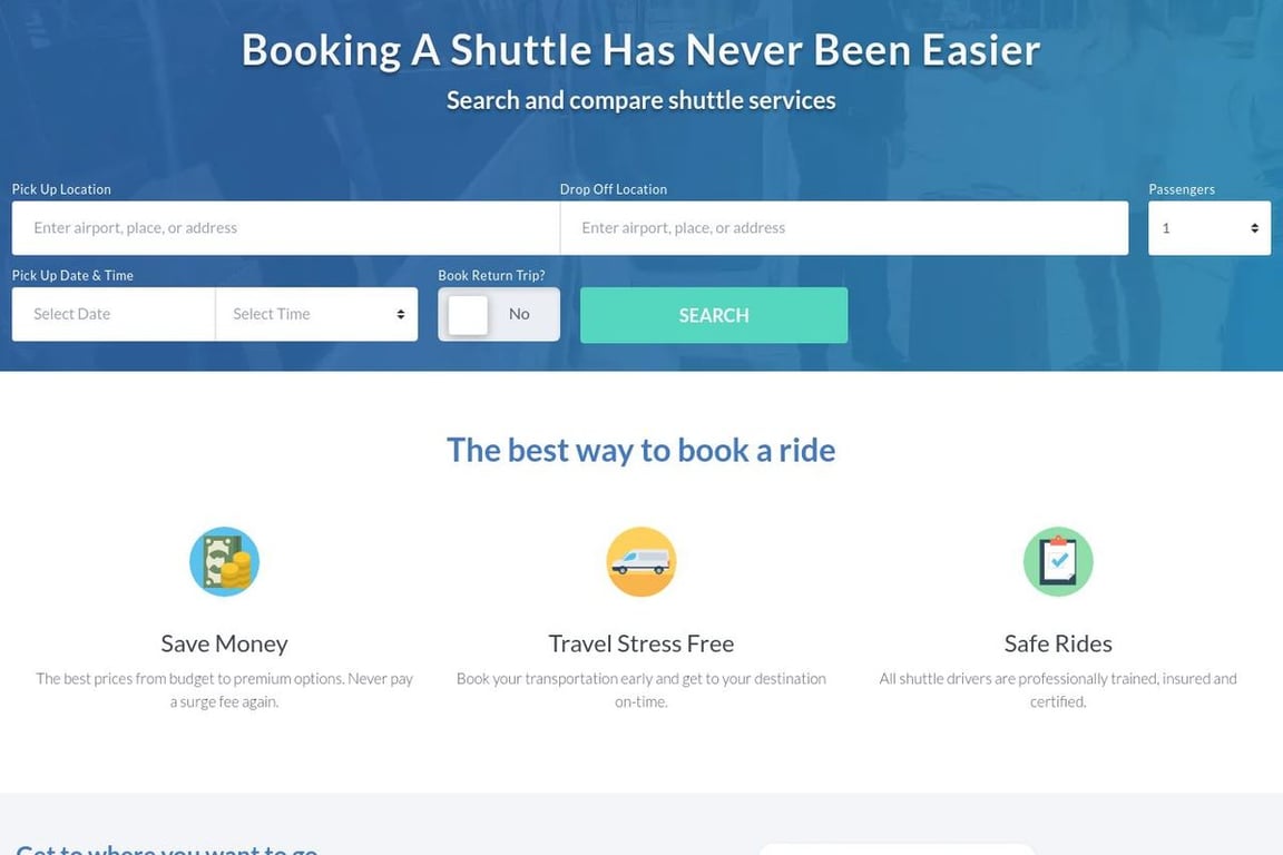ShuttleFinder.com homepage