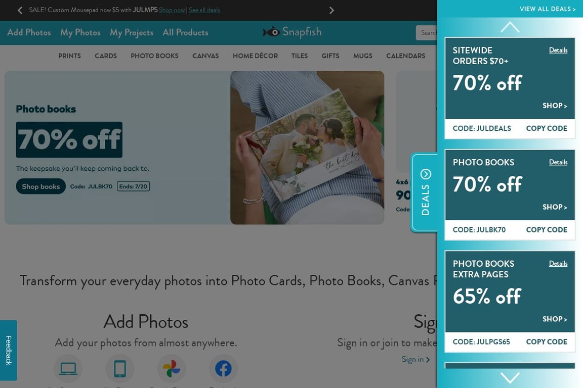 Snapfish Preferred homepage