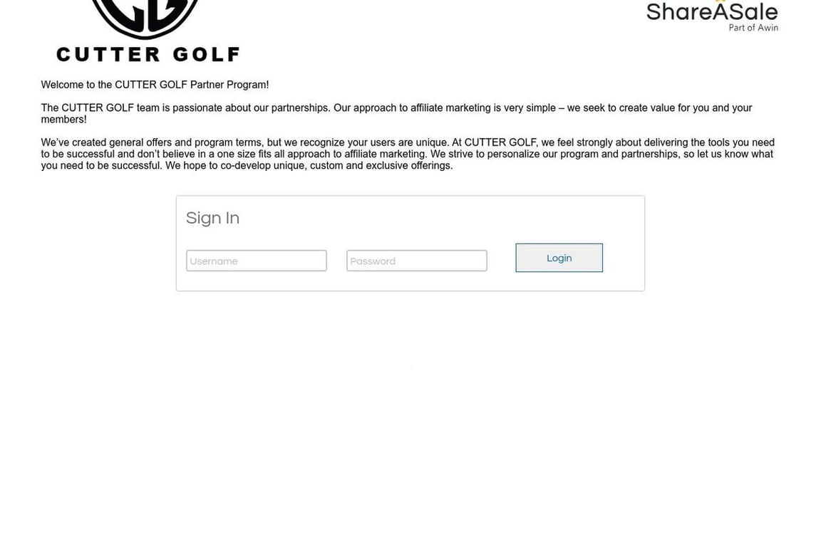 Cutter Golf affiliate program signup page