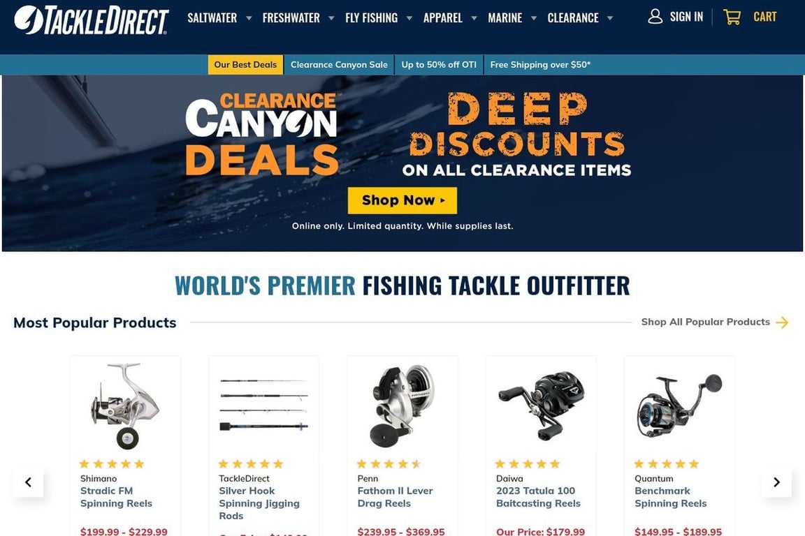 Tackle Direct homepage