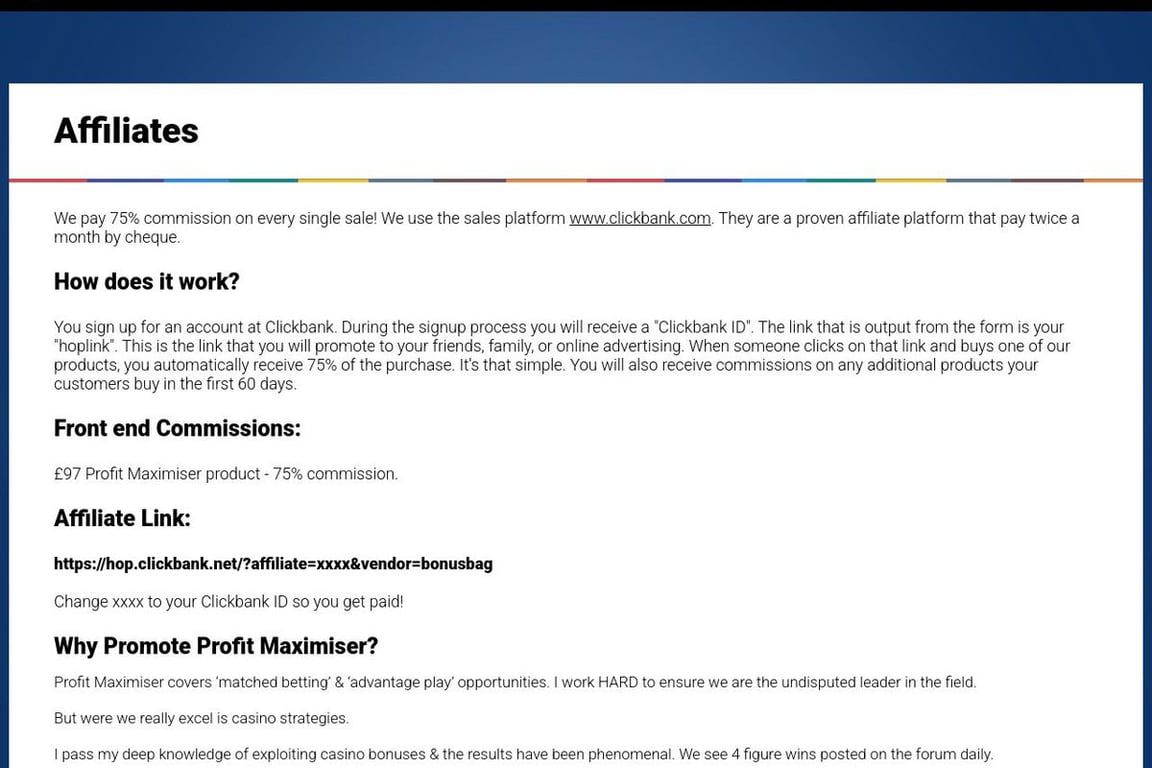 Profit Maximizer affiliate program signup page