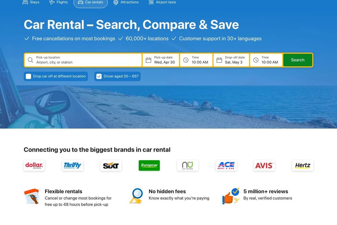 Booking.com Car Rentals homepage