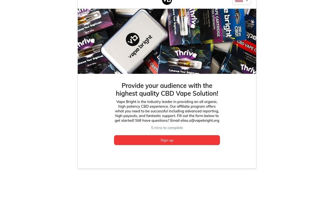 Vape Bright affiliate program signup page