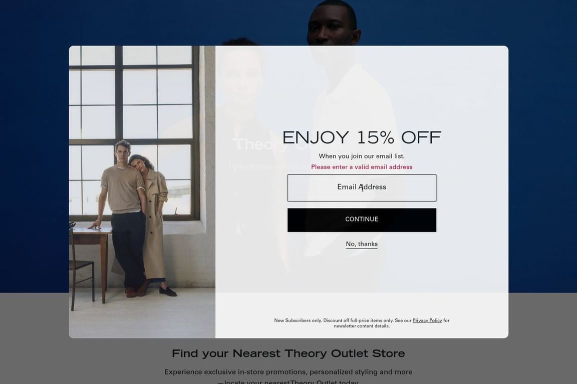 Theory Outlets homepage