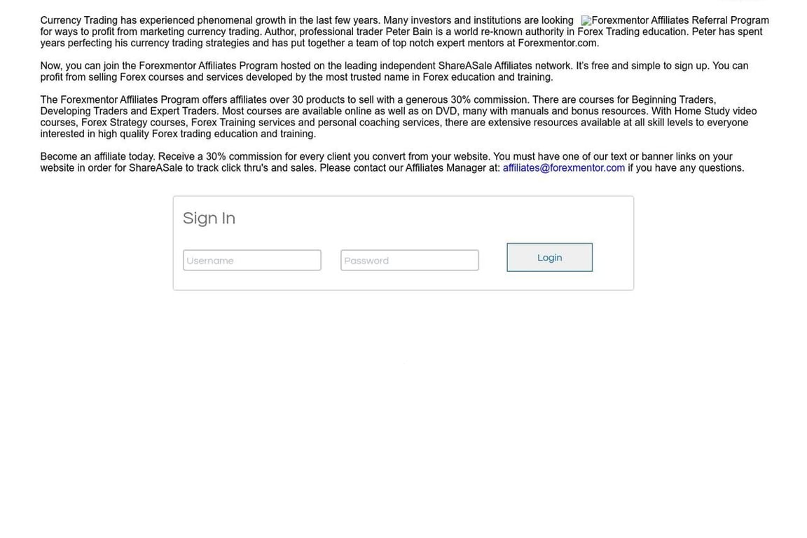 Forexmentor affiliate program signup page