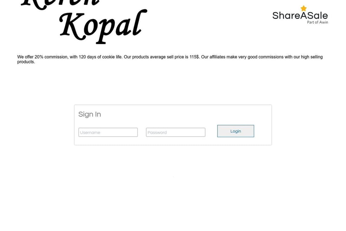 Keren Kopal affiliate program signup page
