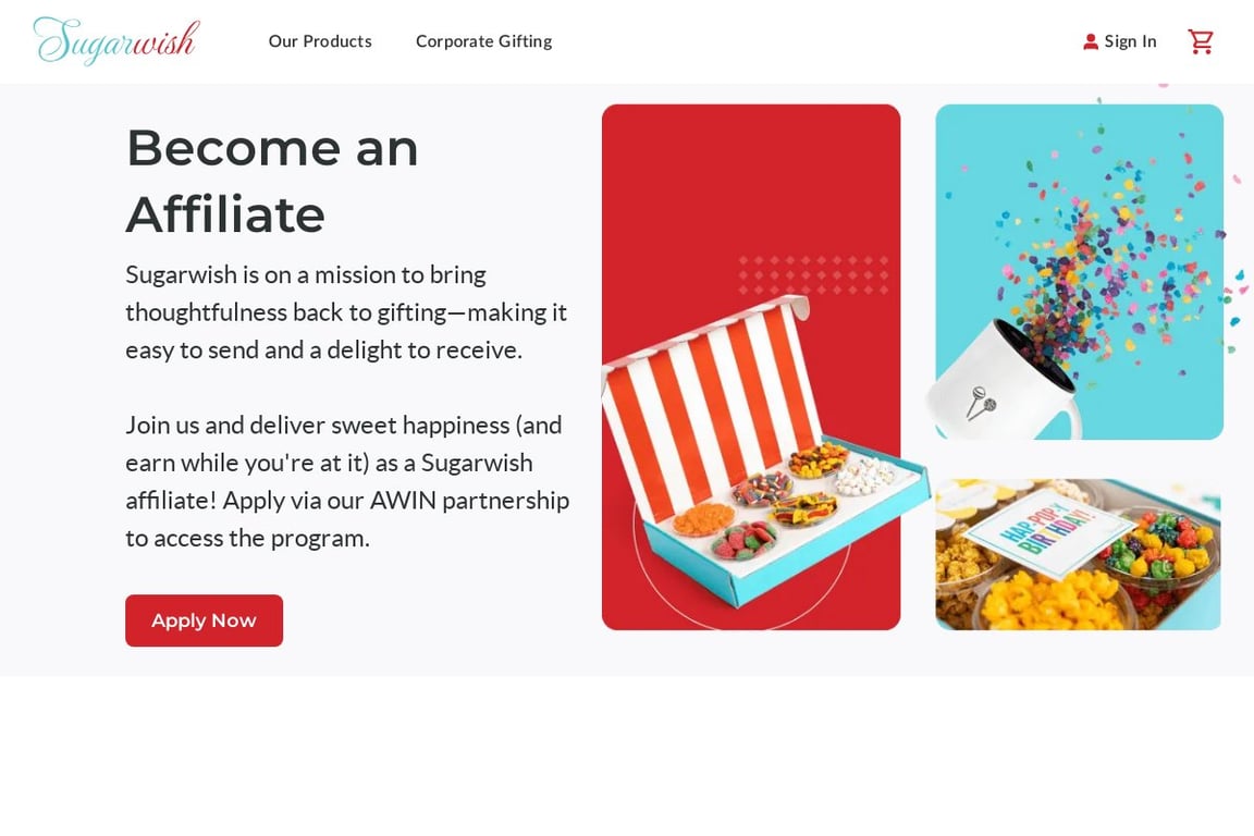 Sugarwish affiliate program signup page