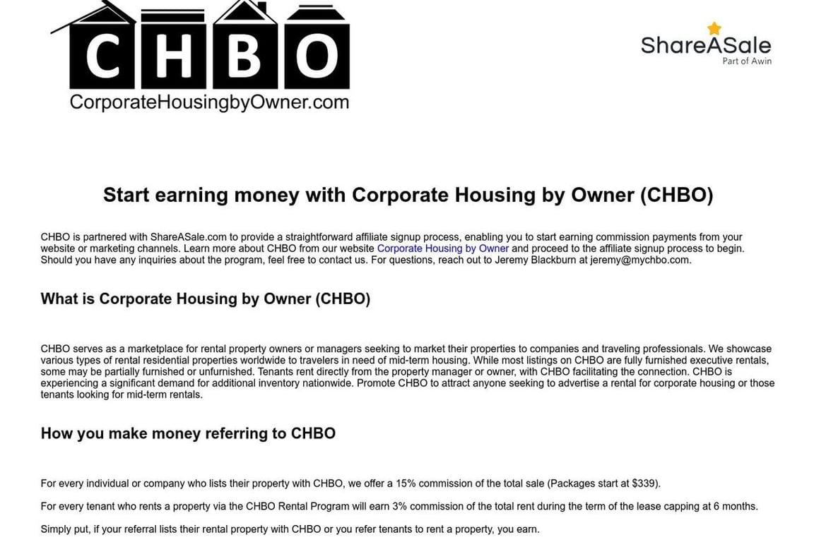 Corporate Housing by Owner affiliate program signup page