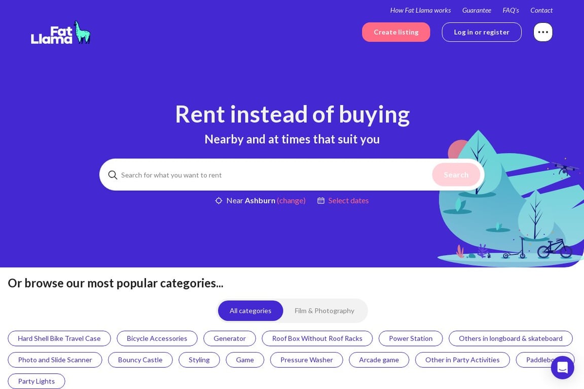 Fat Llama homepage
