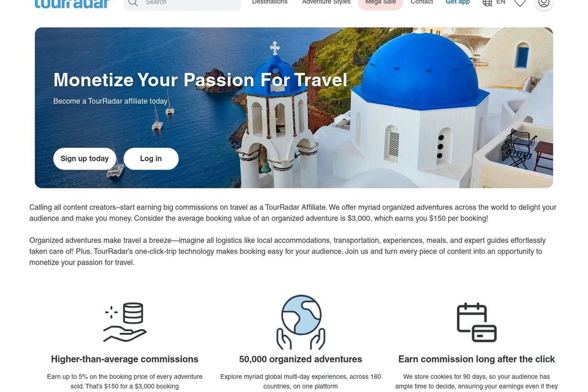TourRadar affiliate program signup page