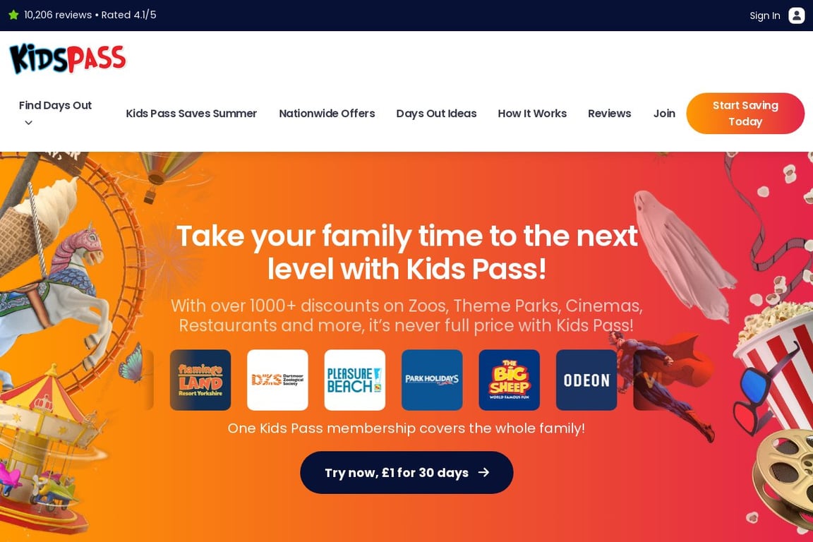 Kids Pass homepage