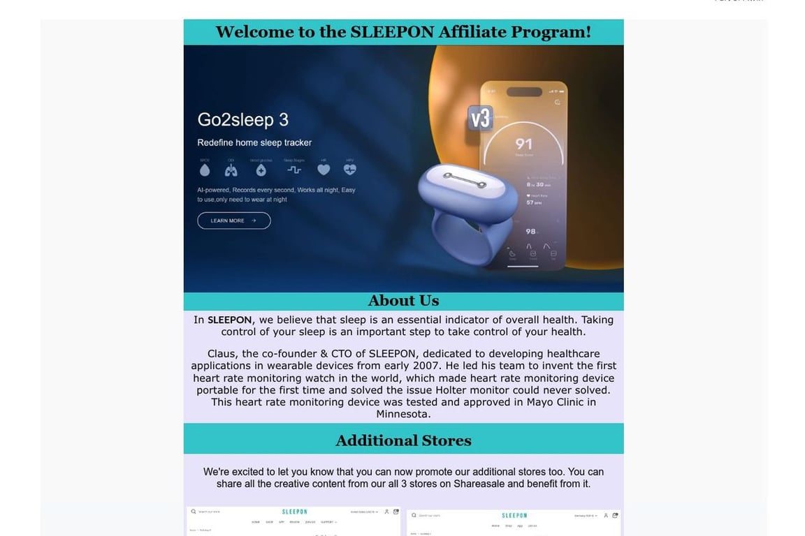 Sleepon affiliate program signup page