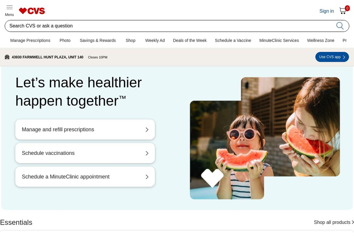 CVS Optical homepage