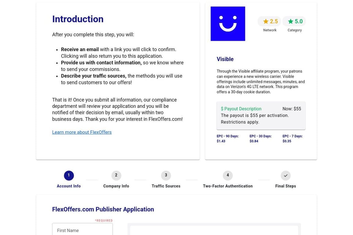 Visible affiliate program signup page