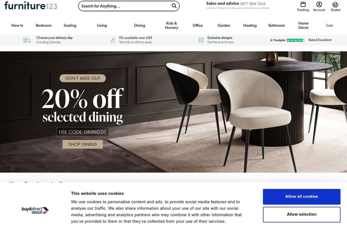 Furniture123 UK homepage