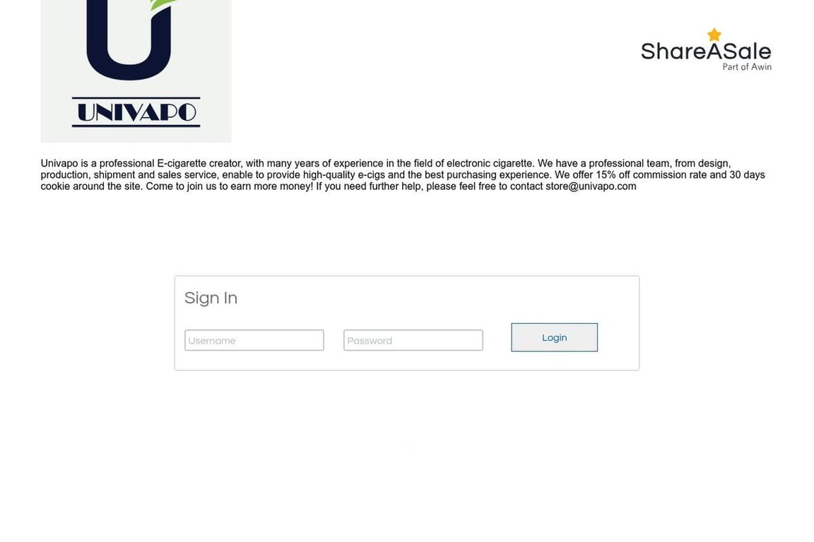 Univapo affiliate program signup page