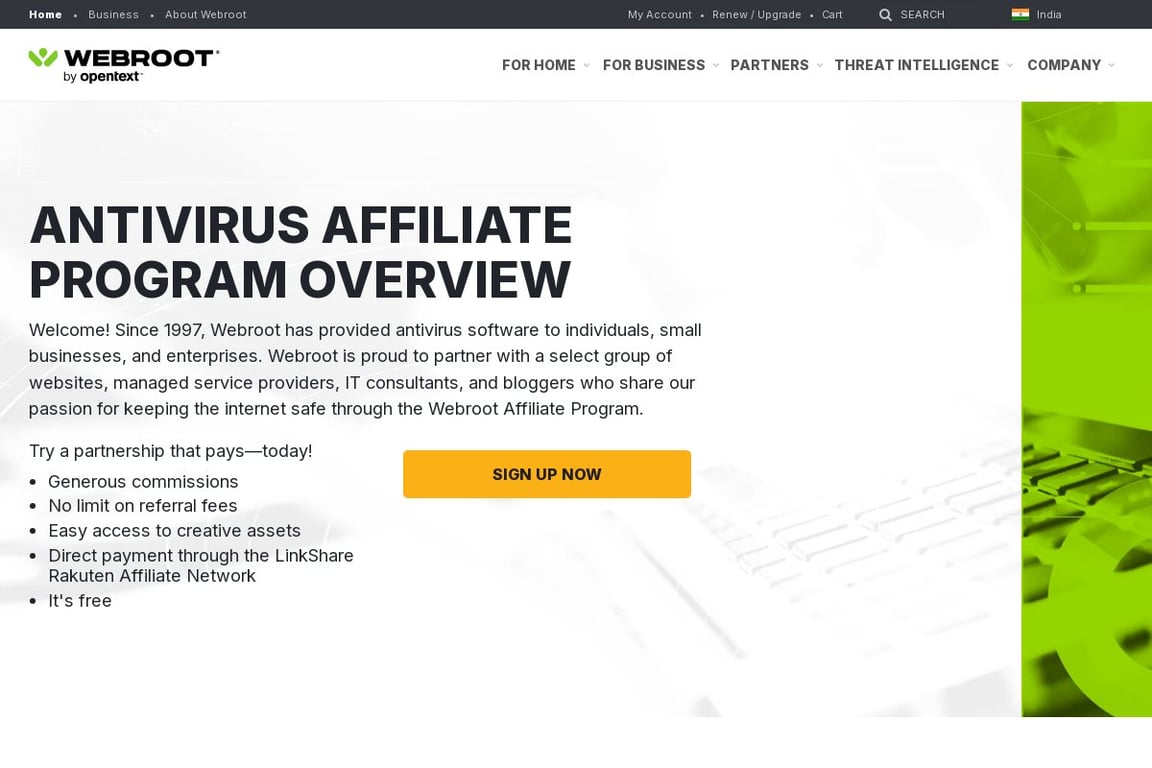WebRoot affiliate program signup page