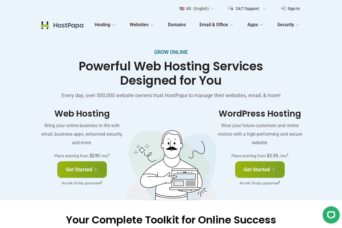 HostPapa homepage