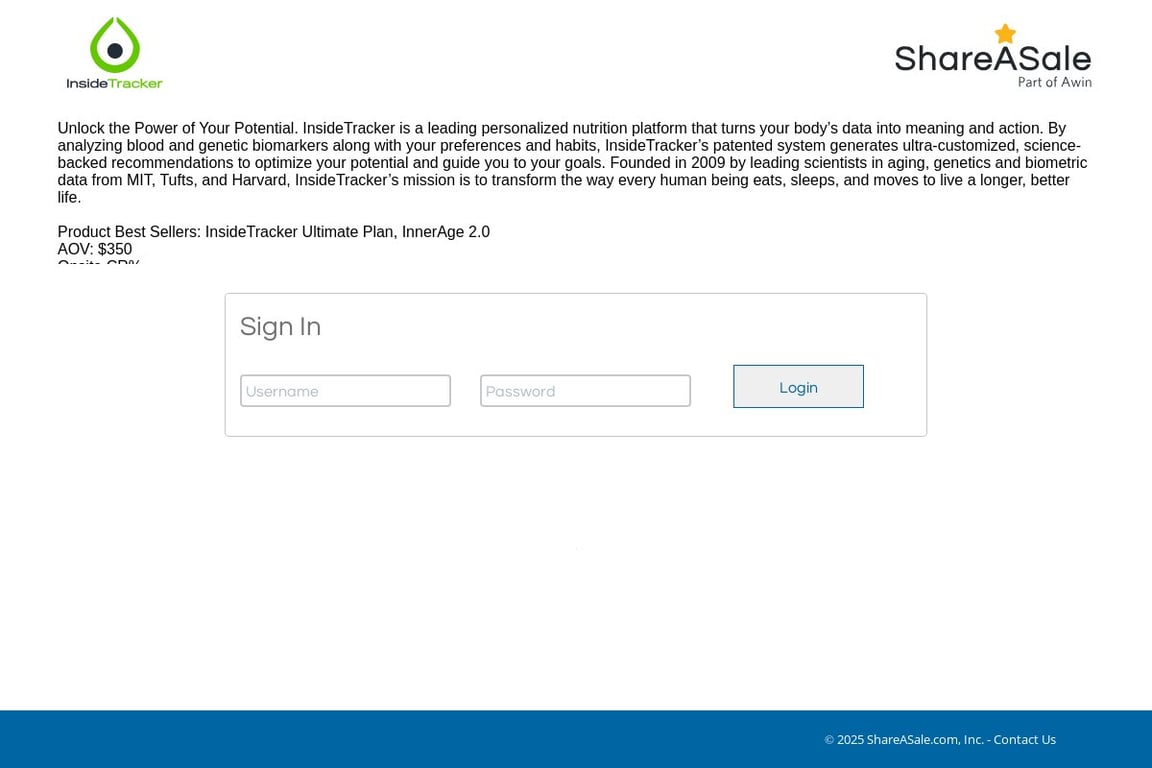 InsideTracker Preferred affiliate program signup page