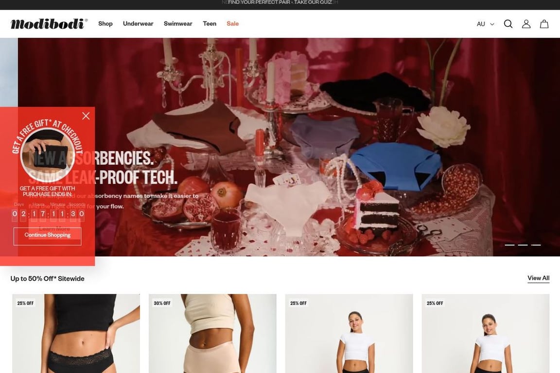 Modibodi AU homepage