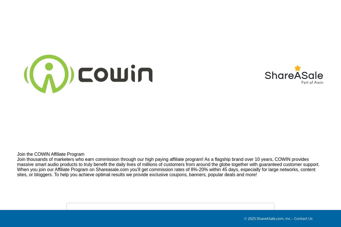 Cowin Audio affiliate program signup page