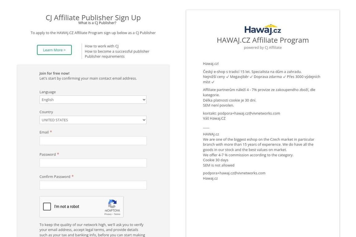 HAWAJ affiliate program signup page